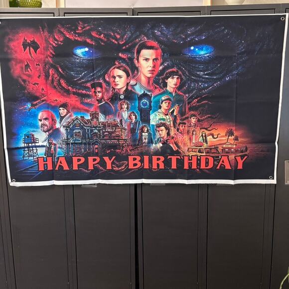 Stranger Things Happy Birthday Banner and Funko Pop Birthday Bunting - Picture 1 of 11